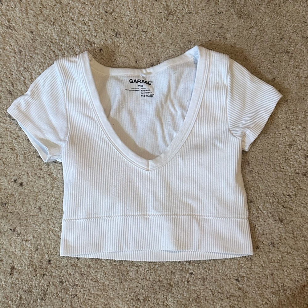 Garage White Ribbed Crop Top